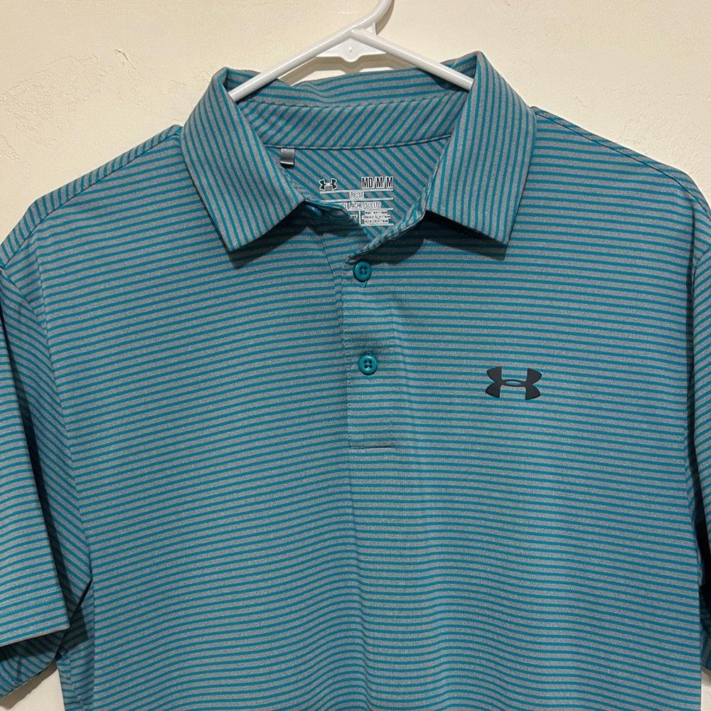 Under Armour Men's Teal Striped Polo Shirt